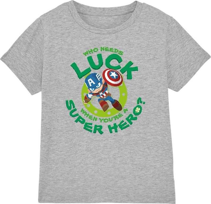 Actual product image Captain America Childrens/Kids St Patrick's Day Lucky Superhero St Patricks Day T-Shirt (140)