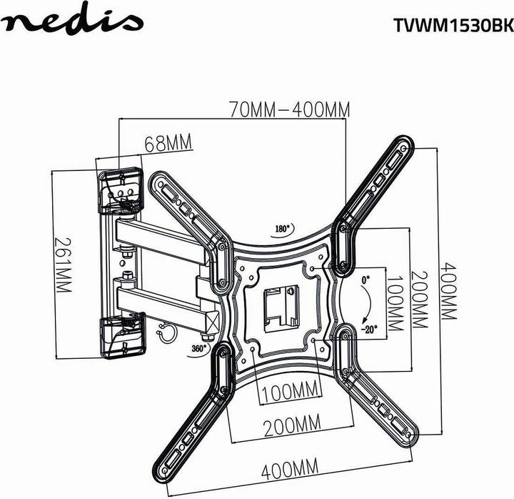 Produktbild Nedis Vollbewegliche TV-Wandhalterung - 23 - 55" - Max. 30 kg - 3 Drehpunkte - Drehwinkel: 180 ° - (Wand, 55", 30 kg)