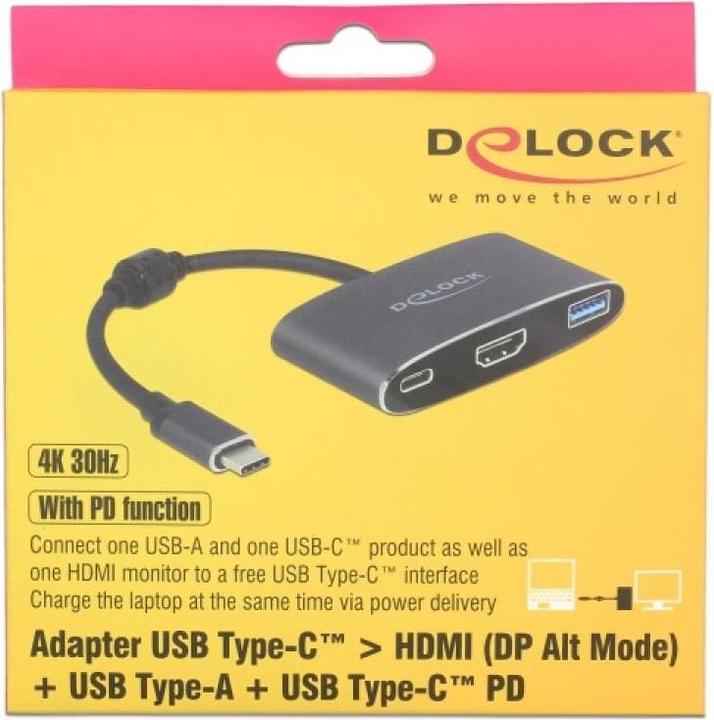 Actual product image Delock Monitor Adapter USB Type-C to HDMI/USB3 & PD (USB-C, USB 3.0, HDMI, 16 cm)