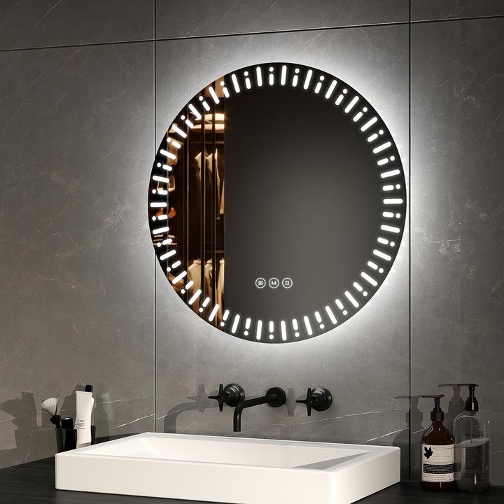 Actual product image Emke Bathroom Mirror With Lighting Φ50cm,Fog-Free, 3 Colour Temperatures (3000K-6500K)&Dimmable