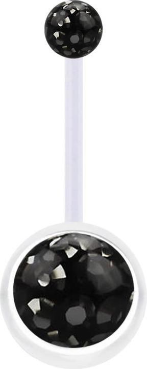 Star Piercing Banane transparent mit zwei Kristall Kugeln schwarz Epoxy Schutzschicht (Bioflex, ohne Messing)