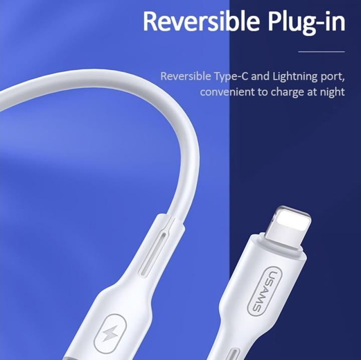 Actual product image Usams U43 USB-C to lightning fast charging cable 30W, White (1.20 m, USB 3.2 Gen 1, 30 W)