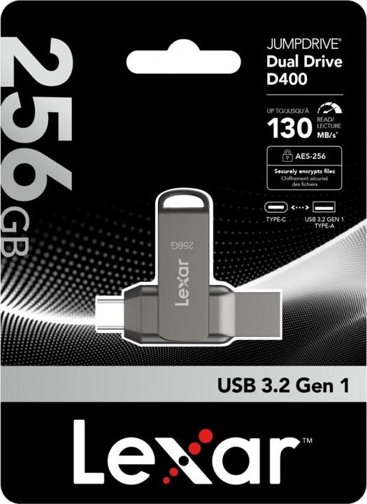 Actual product image Lexar MEMORY DRIVE FLASH USB3.1 256G/D400 LJDD400256G-BNQNG (256 GB, USB-A, USB-C)