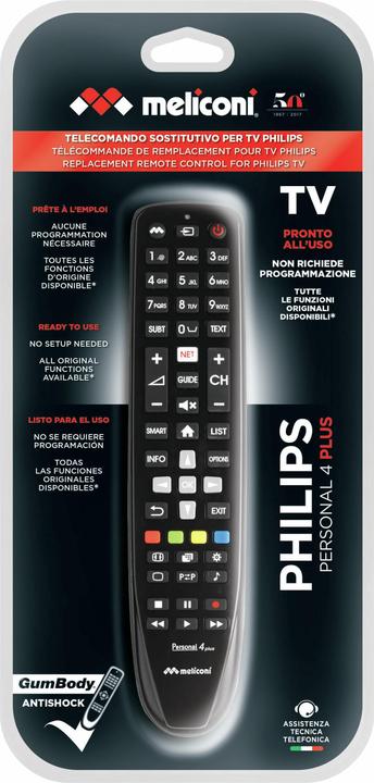Actual product image Meliconi Gumbody Personal 4 plus IR Wireless TV Remote Control Buttons (Universal remote control)