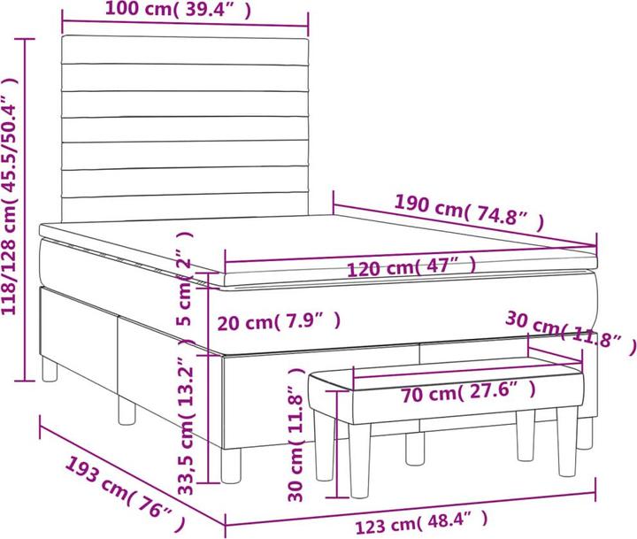 Image du produit VidaXL Bo x springbett mit Matratze 120 x 190 cm Stoff (120 x 190 cm)