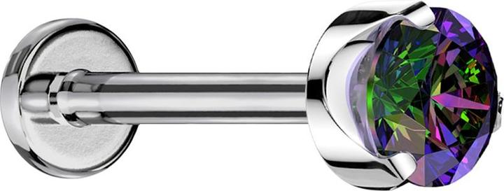 Star Piercing Micro Labret Innengewinde silber flach Kristall dunkel multicolor gefasst (ohne Messing, Titan G23)