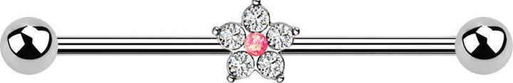 Produktbild Star Piercing Barbell silber Kristallblume silber Opal pink (Chirurgenstahl 316L, Messing)