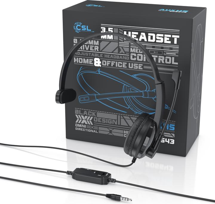 Produktbild CSL Mono-Headset On-Ear mit Mikrofon, PC-Bürokopfhörer, 3,5 mm Klinke, große Ohrpolster, Freisprecheinri (Kabelgebunden)