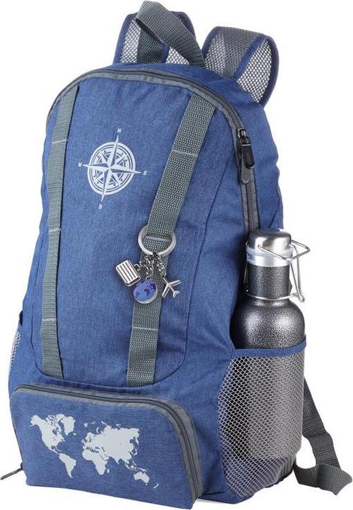 Actual product image Troika SET WELTENBUMMLER with blue rucksack and key ring, blue/grey (12 l)