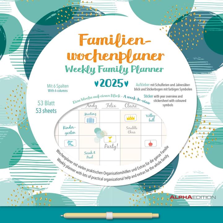 Produktbild Alpha Edition Familien Wochenkalender Dots 2025, 30,5x30,5cm, Wochenplaner mit 6 Spalten für (Deutsch)