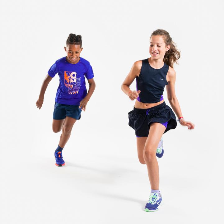 Immagine prodotto Kiprun Tanktop Croptop Running atmungsaktiv Mädchen - 900 dunkelblau/lila (14, 15, 16)
