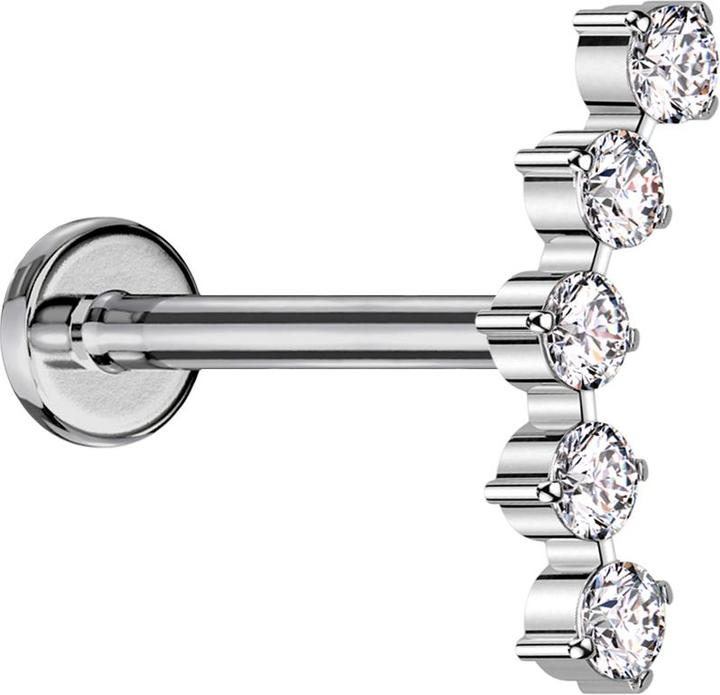 Produktbild Star Piercing Micro Labret Innengewinde silber gebogen silber fünf runde Kristalle silber (ohne Messing, Titan G23)