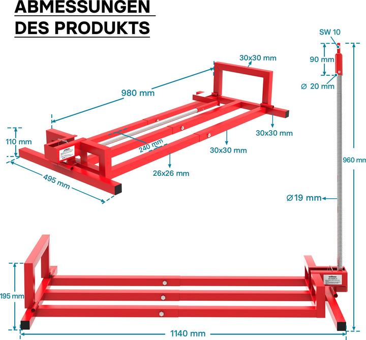 Produktbild Wiltec Hebevorrichtung Aufsitzmäher 400kg inkl. Adapter Reinigungshilfe Rasentraktor (Rasentraktor, Gartenmaschinen Aufsatz)
