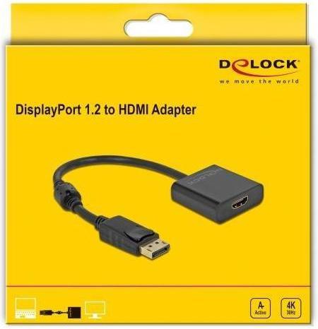 Image du produit Delock Adaptateur DisplayPort 1.2 mâle vers HDMI femelle 4K actif noir (HDMI, 20 cm)