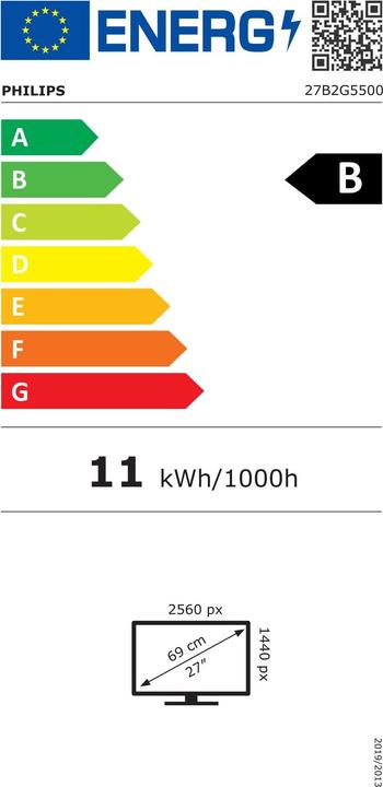 Etichetta energetica Philips 27B2G5500/00 Monitor 68,58cm 27 pollici QHD LED 16:9 IPS 75Hz 2xHDMI 1.4 DP 1.2 (2560 x 1440 pixel, 27")