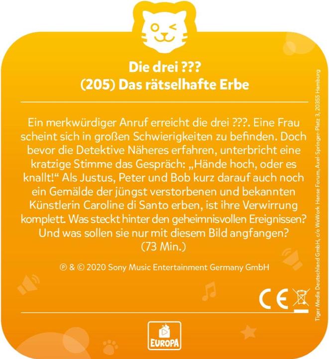 Produktbild Tigermedia tigercard - Die drei??? - Folge 205: Rätselhaftes Erbe (Deutsch)