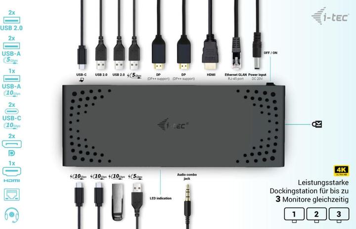 Produktbild i-tec Triple Display Docking Station Gen 2 (USB-C, 13 Ports)