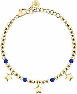 Immagine prodotto Morellato Bracciale di perle placcato oro con talismani di agata blu Saix25 (18 cm, Oro)