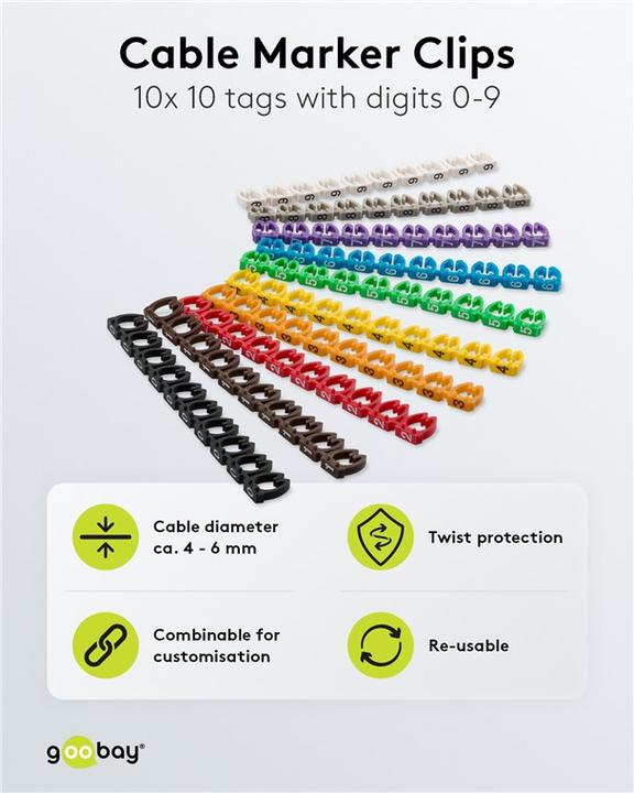 Immagine prodotto Goobay Clip segnacavo "cifre 0-9", per cavi di diametro fino a 6 mm, 6 mm