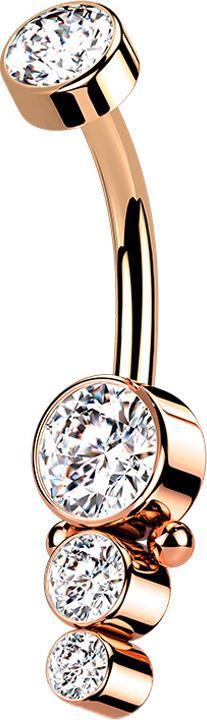 Star Piercing Banane Innengewinde rosegold Scheibe mit Kristall und drei Kristallen (ohne Messing, Chirurgenstahl 316L)