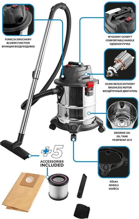 Produktbild Graphite Werkstattstaubsauger Energy+ 18V Li-lon, nass und trocken, 20L Tank (Nass-Trockensauger)