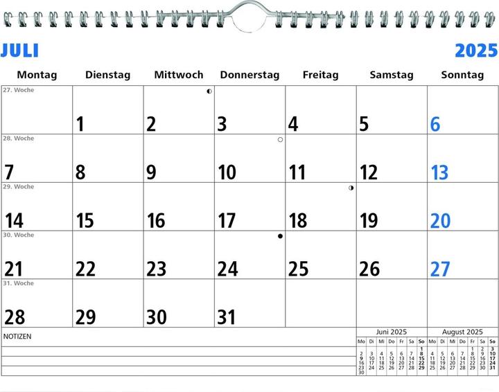 Valeurs nutritives et ingrédients Agenda mensuel 2025 blanc,29,7x21cm, calendrier de bureau avec 1 mois sur 1 page (Non contraignant, Allemand)