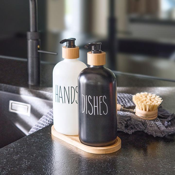 Actual product image Zeller Present Soap dispenser set, 3-piece, glass/bamboo