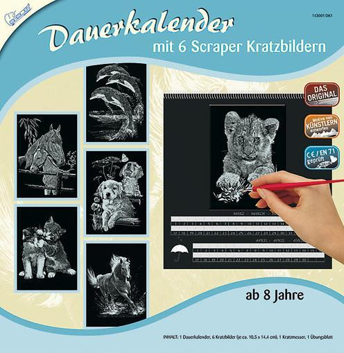 Produktbild Mammut Kratzbilder "Dauerkalender Tiere", Silber, 6 Motive, 10,5 x 14,5 cm (10.5 x 14.5 cm, Kein Einband, Deutsch)