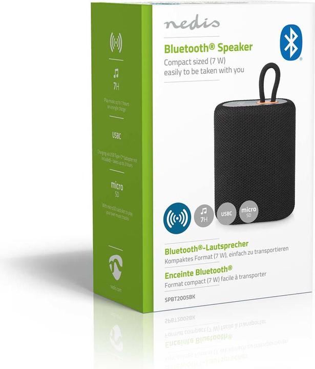 Actual product image Nedis Bluetooth Speaker, 7W - Black (7 h, Rechargeable battery operated)