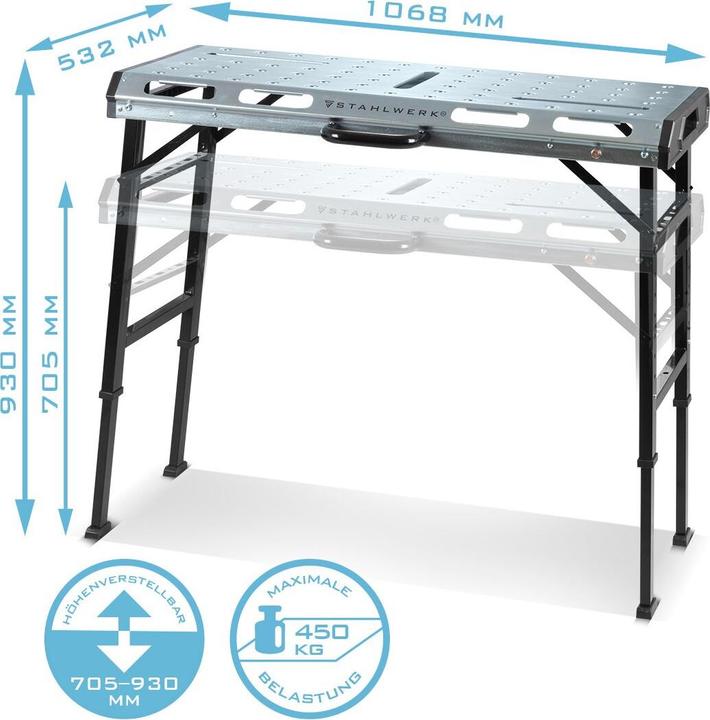 Produktbild Stahlwerk Mobiler Schweisstisch AWT-930 ST 1068 x 532mm Werkbank Höhenverstellbar (106.80 cm, 53.20 cm)