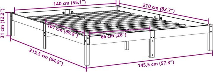 Produktbild VidaXL Bett Extra Lang ohne Matratze 140x210 (140 x 210 cm)