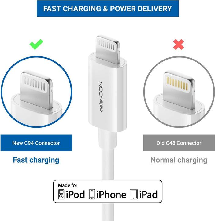 Actual product image deleyCON USB 2.0 cable USB C - Lightning 0.15 m (0.15 m, USB 2.0)