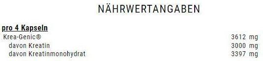 Nährwerte und Zutaten Weider Maximum Krea-Genic (1 Stück, Kapseln, 230 g)