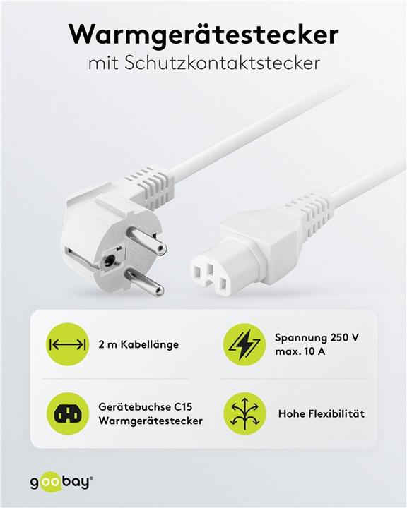 Productafbeelding Goobay Verwarmingsapparaat Aansluitkabel, 2 m, Wit, Wit (2 m)
