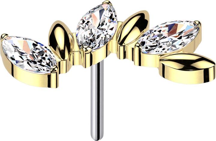 Star Piercing Threadless drei Ovale vergoldet drei Ovale Kristalle silber (ohne Messing, Titan G23)