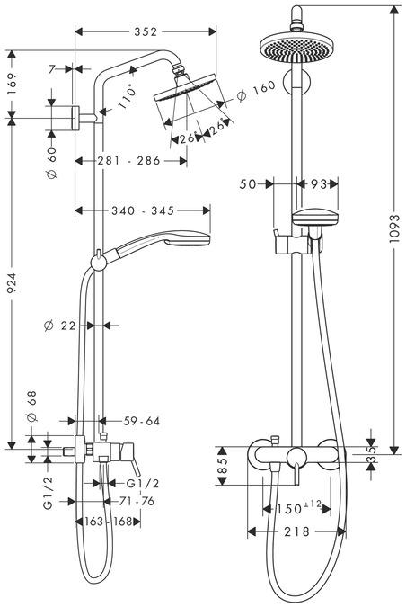 Nährwerte und Zutaten hansgrohe Showerpipe CROMA 100 1jet DN 15, mit Einhebelmischer chrom