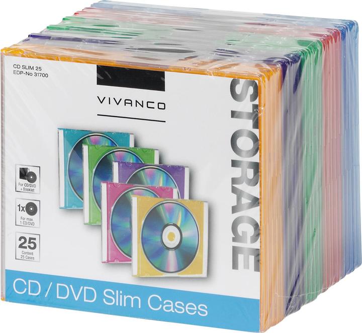 Actual product image Vivanco CD Slim Case for one CD, 25-pack, 5 colours assorted (CDs)