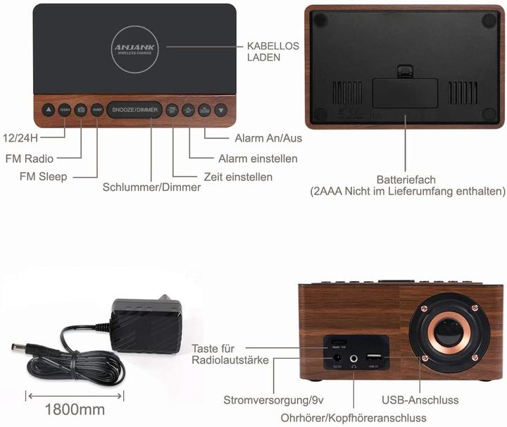 Image du produit Anjank Radio-réveil numérique avec fonction de charge adaptative
