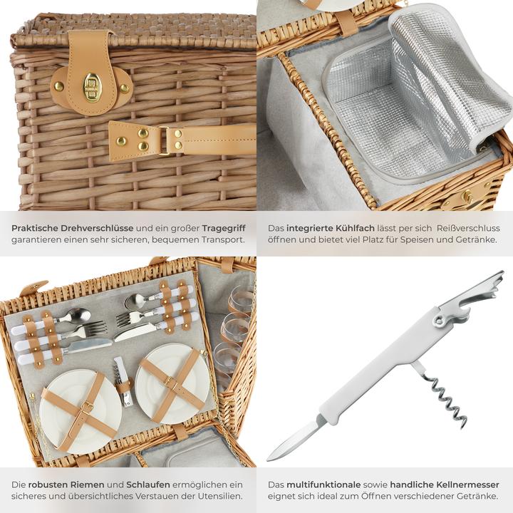 Produktbild tectake Picknickkorb Föhr für 4 Personen, mit Kühlfach & Zubehör
