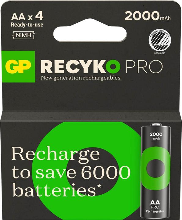 Image du produit GP Batteries GP ReCyko Pro Pile rechargeable, taille AA, 2000 mAh, 4-pack (1 pcs, AA, 2000 mAh)