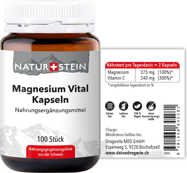 Nutritional values and ingredients Naturstein Magnesium Vital (100 Piece, Capsules, 168 g)