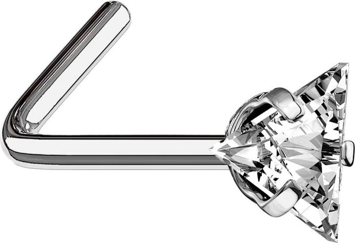 Star Piercing Nasenstecker gewinkelt silber dreieckiger Kristall silber gefasst (ohne Messing, Titan G23)