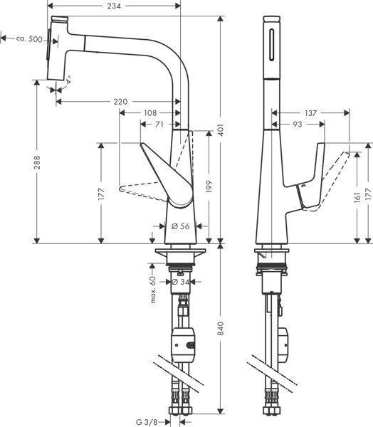 Image du produit hansgrohe HG Mitigeur monocommandé pour évier 300 TALIS S avec douchette extractible aspect inox