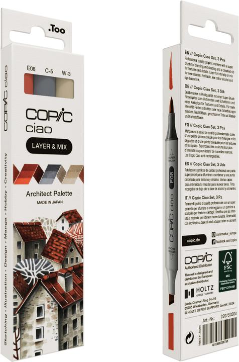 Produktbild Copic CIAO - Marker (C-5 Cool Gray No. 5, W-3 Warm Gray No. 3, E-08 Brown, 6 mm, 3 x)