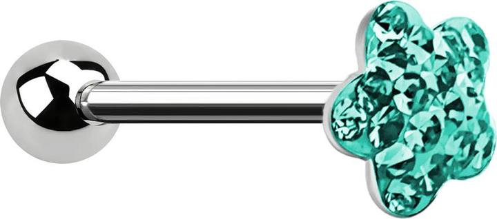 Star Piercing Barbell silber mit Kugel und Scheibe Blume türkis Epoxy Schutzschicht (ohne Messing, Chirurgenstahl 316L)