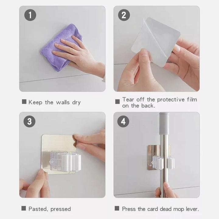 Produktbild König Design 1-10 Mop Besen Halter Selbstklebend Besenhalterung Kein Bohren Gerätehalter Wand (1 Stk.)