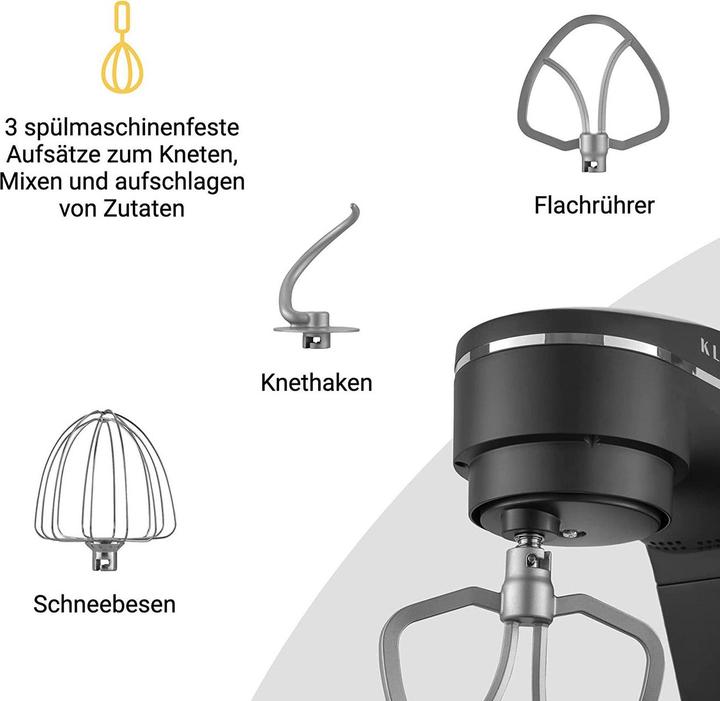 Actual product image KLAMER Küchenmaschine, Knetmaschine mit 6 Liter Edelstahl Schüssel (1800 W)