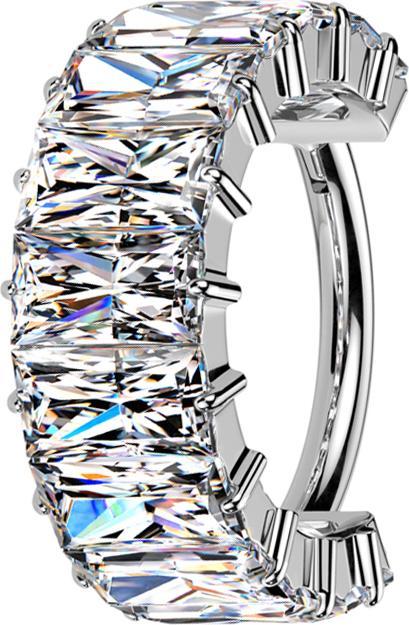 Actual product image Star Piercing Micro segment ring hinged silver rectangular horizontal crystals silver (Titanium G23, without brass)