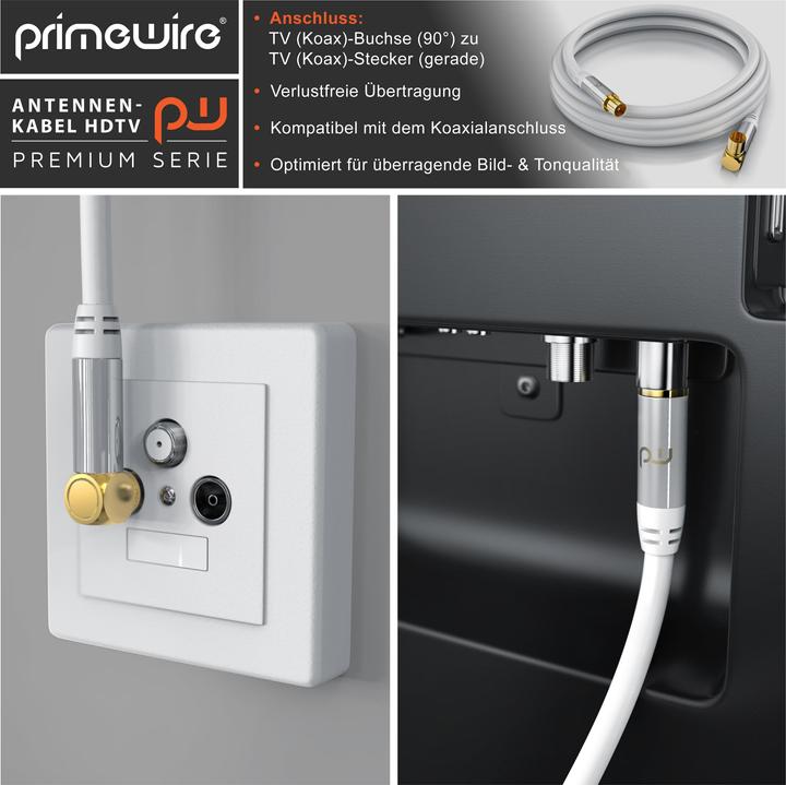 Actual product image Primewire Antenna cable angled, coaxial cable 75 Ohm HDTV, radio, DVB-T DVB-T2 DVB-S2 TV antenna cable (135 dB, Antenna cable)