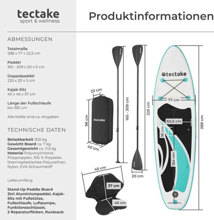 Immagine prodotto tectake Set tavola stand-up paddle Zenon,2 in1 gonfiabile, completo